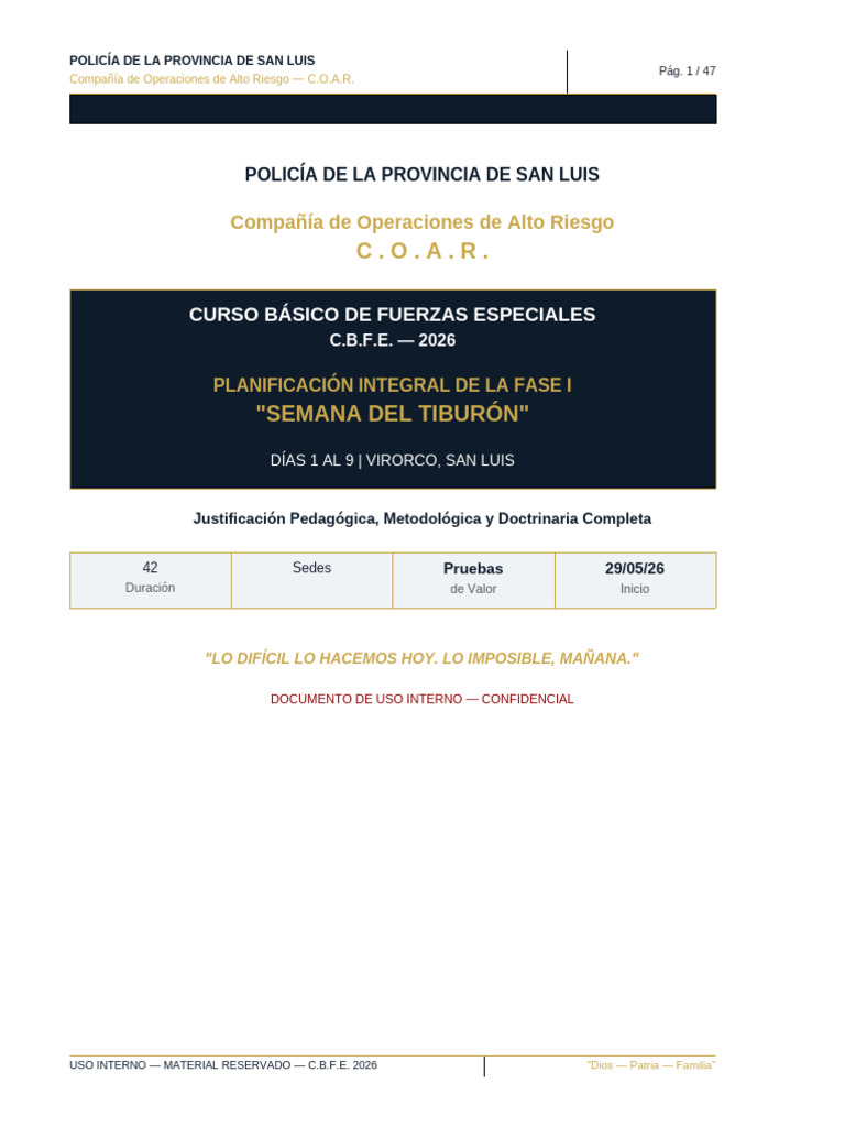 CBFE Fase1 Tiburon 2026 Virorco | PDF | Estrés (biología) | Policía