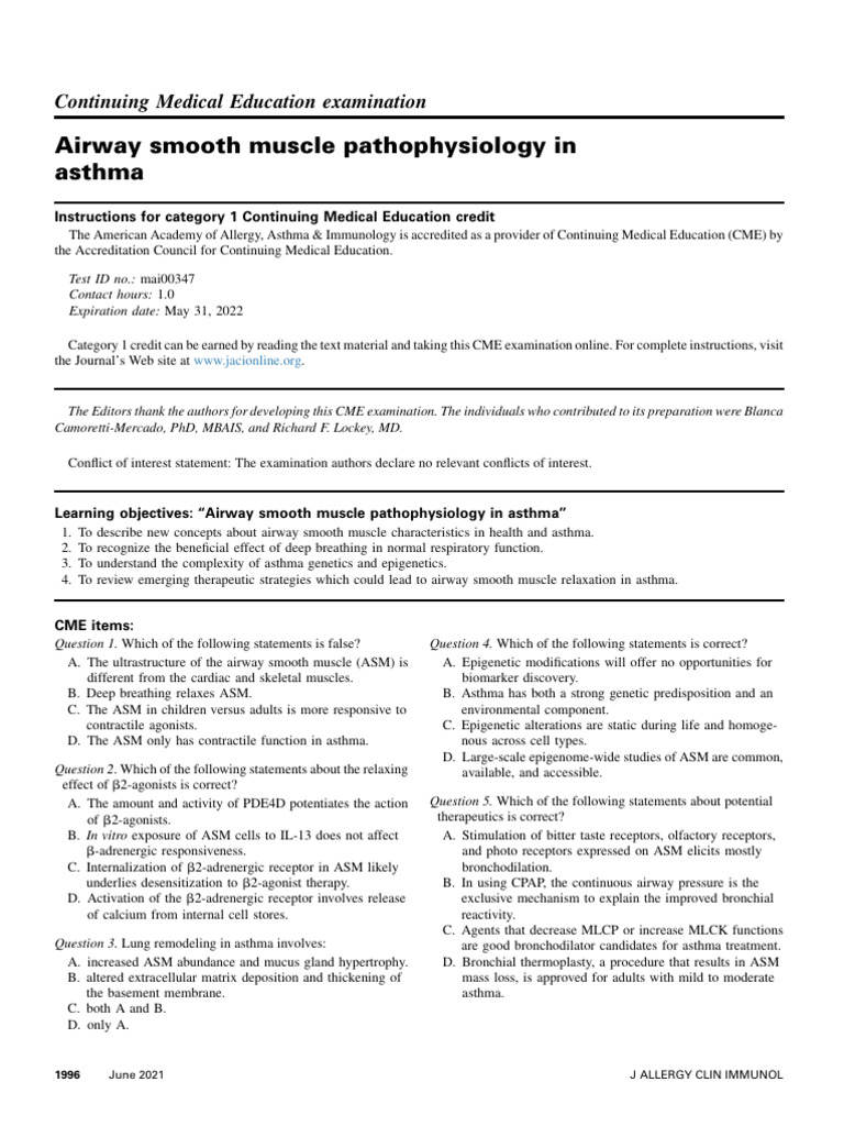 Airway Smooth Muscle Pathophysiology in Asthma Yma 2 | PDF | Asthma ...