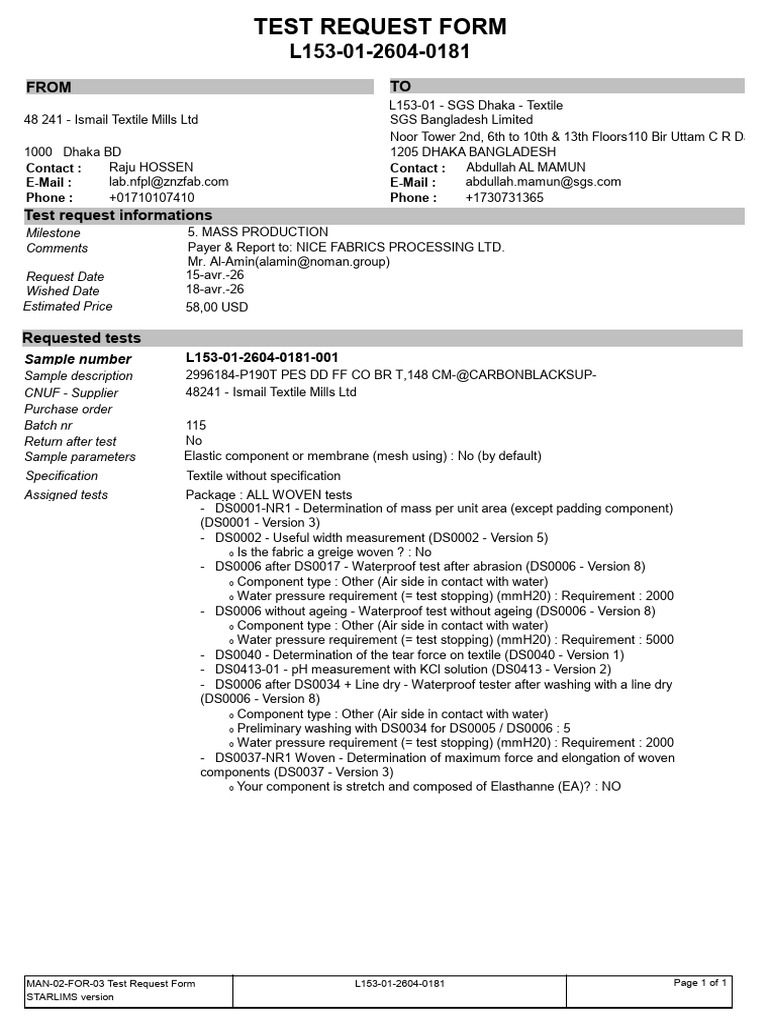 Test Request Form R26031375 | PDF | Secondary Sector Of The Economy