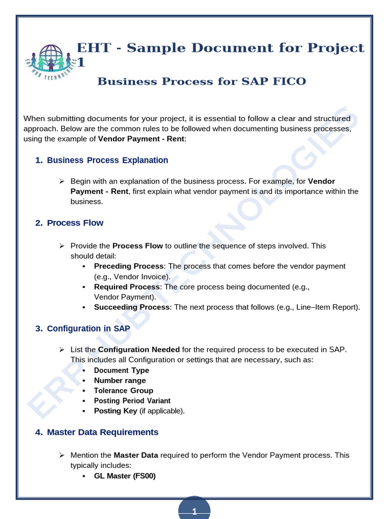 EHT_FICO_Business Process_Sample Doc - Copy | PDF | Business