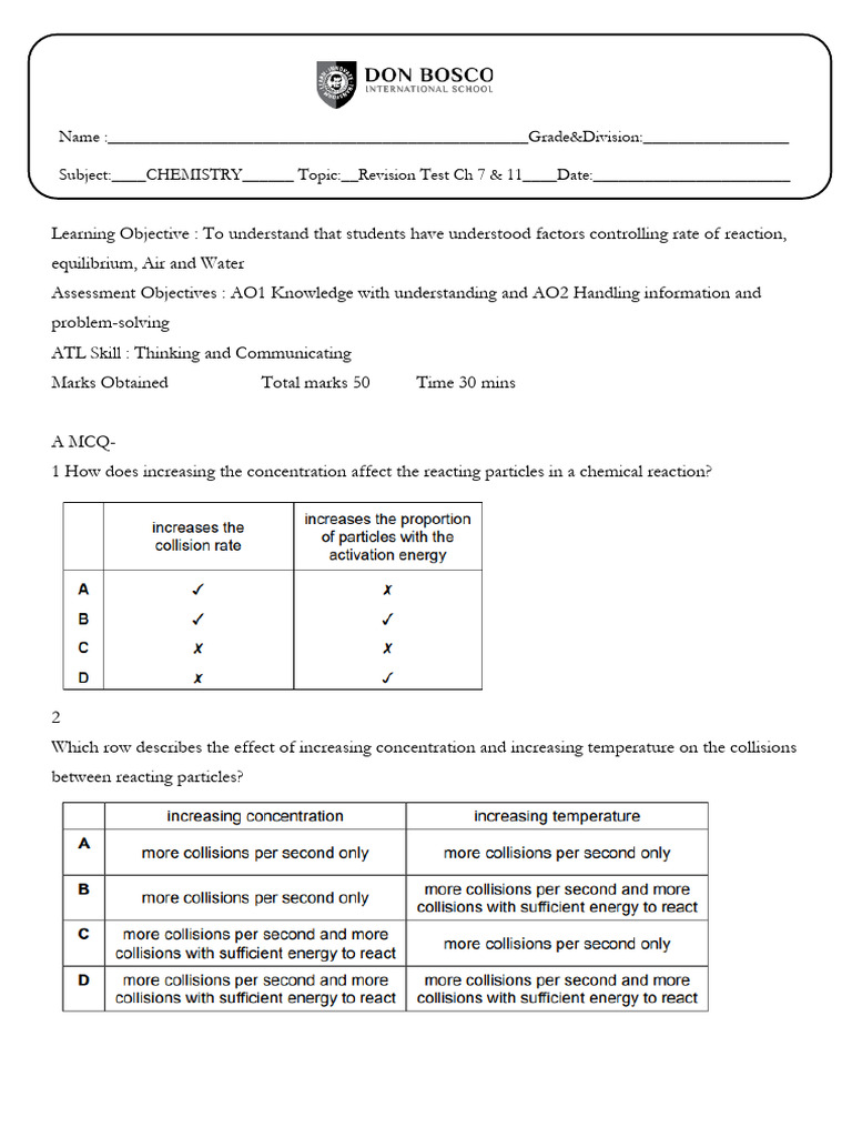 Rev Test Ch 7 and 11 | PDF | Chemical Reactions | Oxide