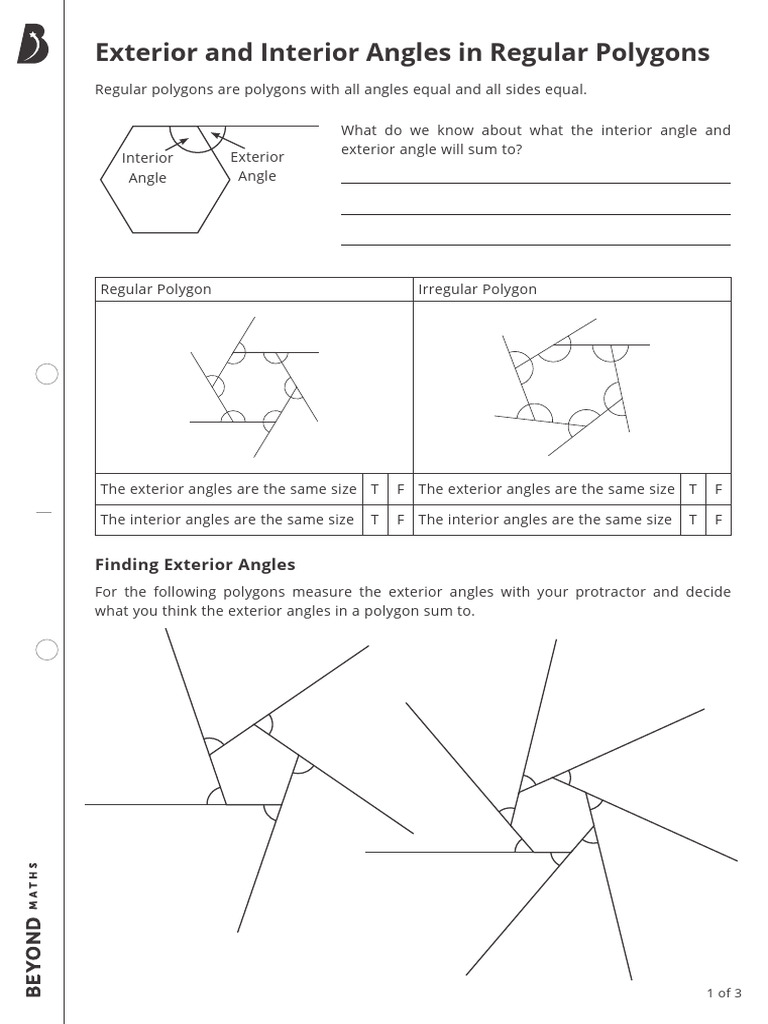 Exterior and Interior Angles in Regular Polygons | PDF | Angle | Polygon