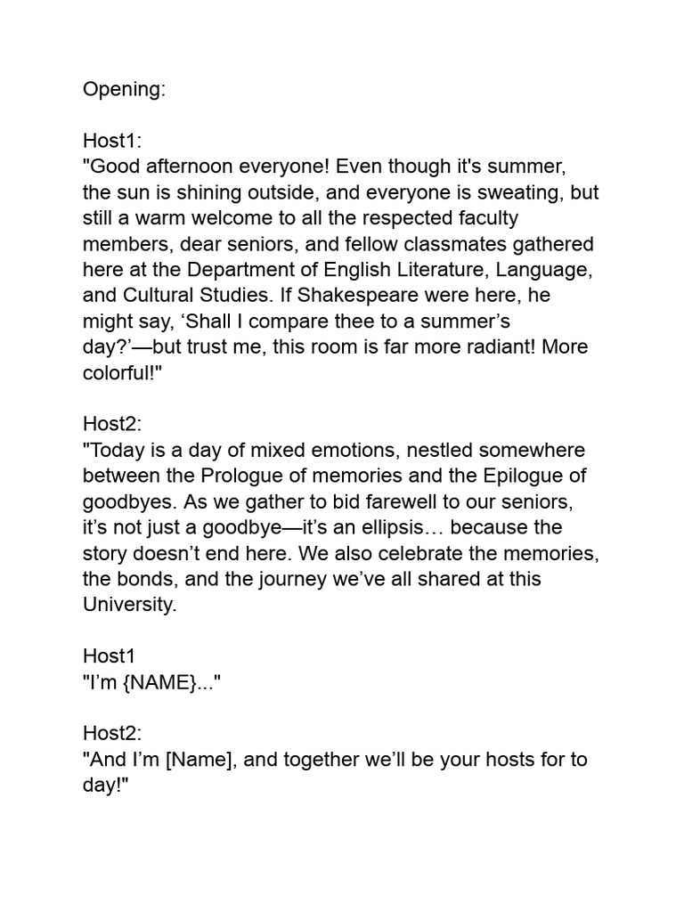 Opening Script for Farewell | PDF