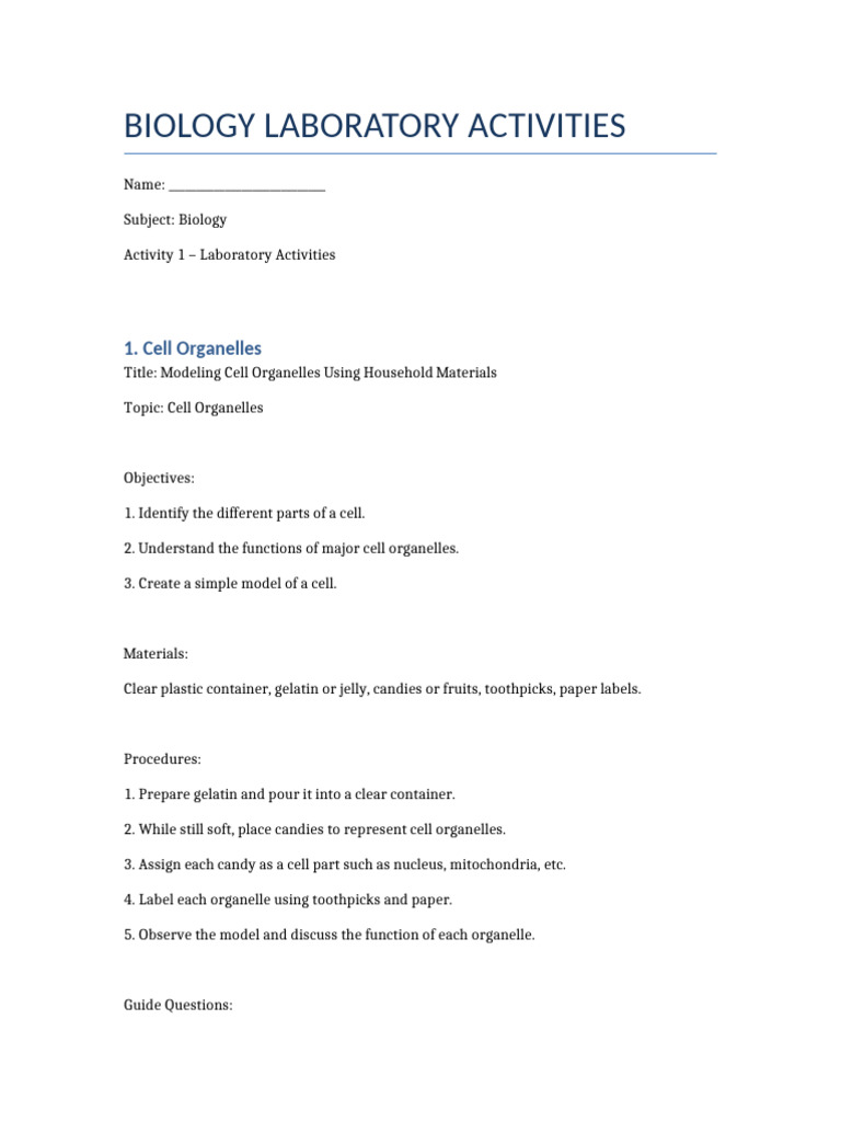 Biology Laboratory Activities | PDF | Osmosis | Cell (Biology)