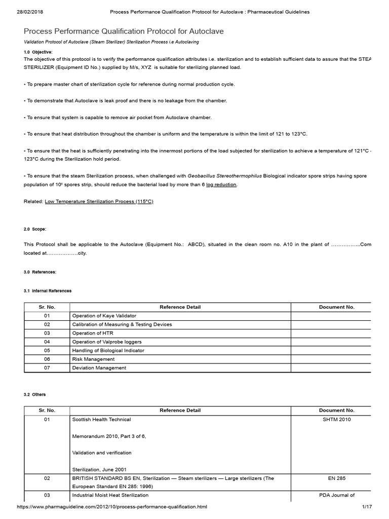 Process Performance Qualification Protocol for Autoclave ...