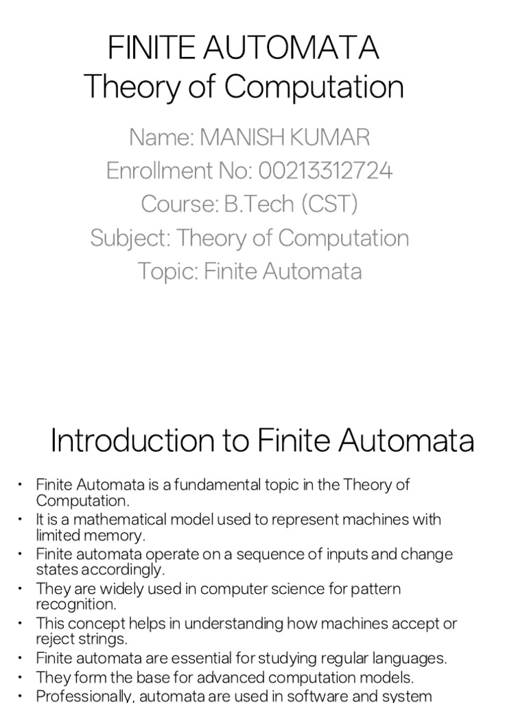 Finite Automata With Cover Page | PDF | Automata Theory | Theory Of ...