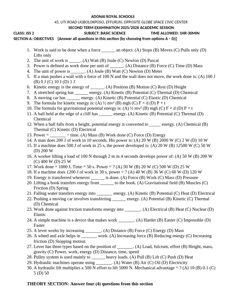 Basic Science JSS 2 | PDF