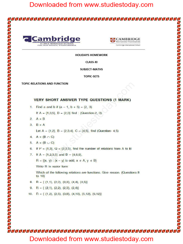 CBSE Class 11 Assignment for Sets 3 | PDF