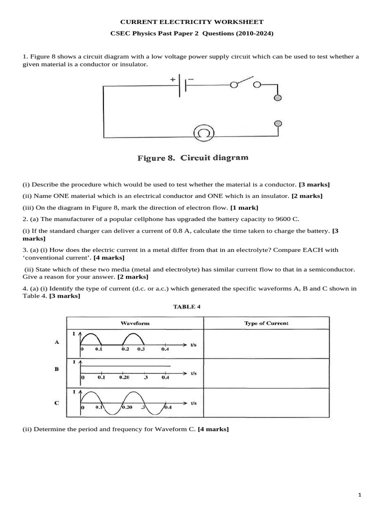 22. Current Electricity Worksheet | PDF | Electric Current | Insulator ...