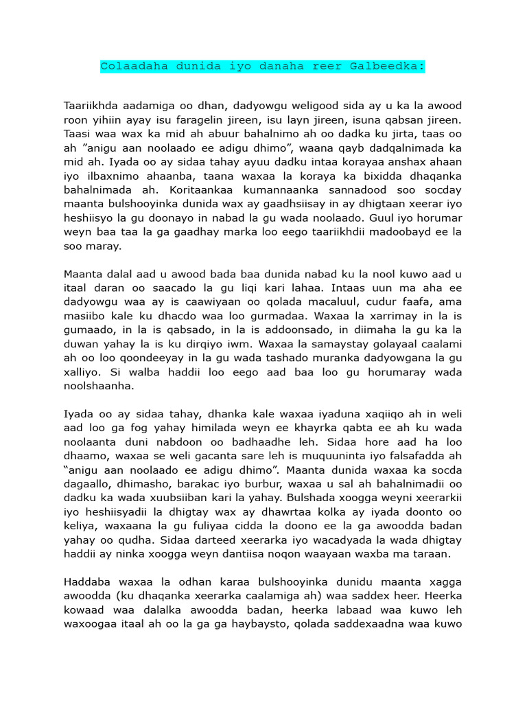 Colaadaha Dunida Iyo Danaha Reer Galbeedka | PDF