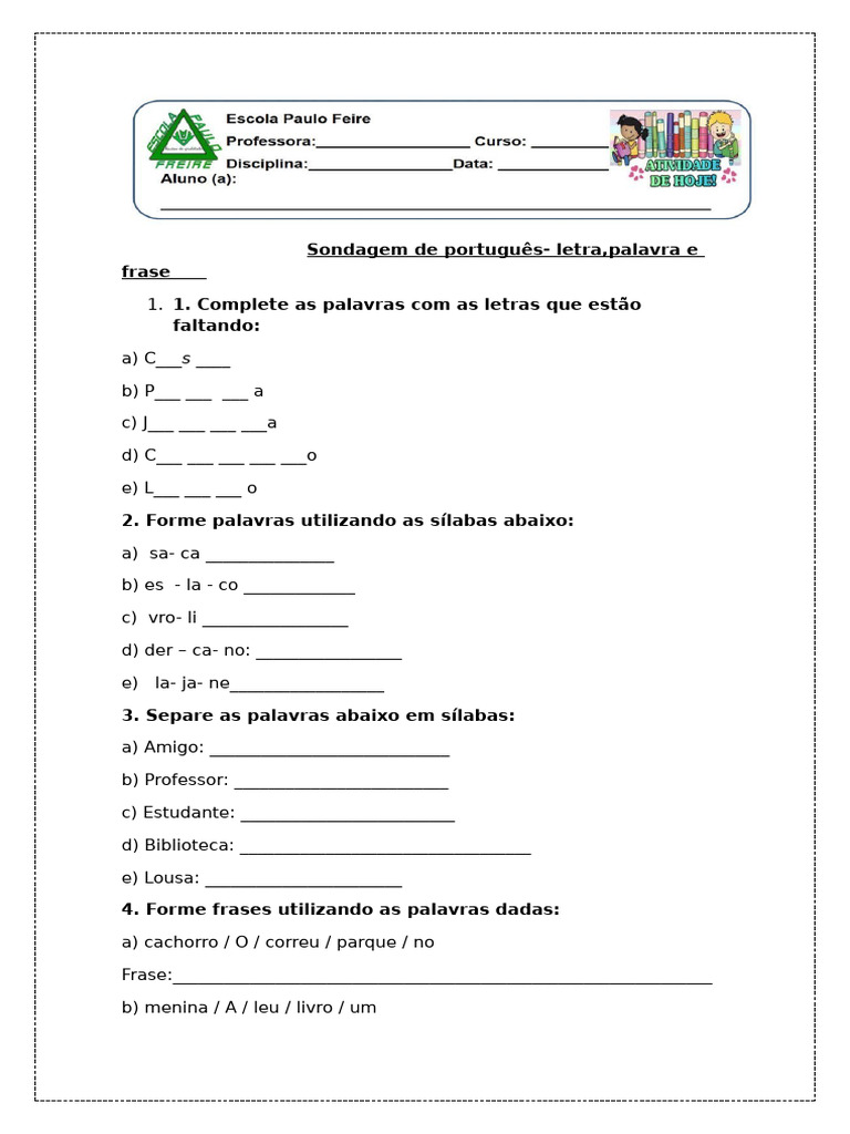 Sondagem de Português - 4º e 5º Ano | PDF