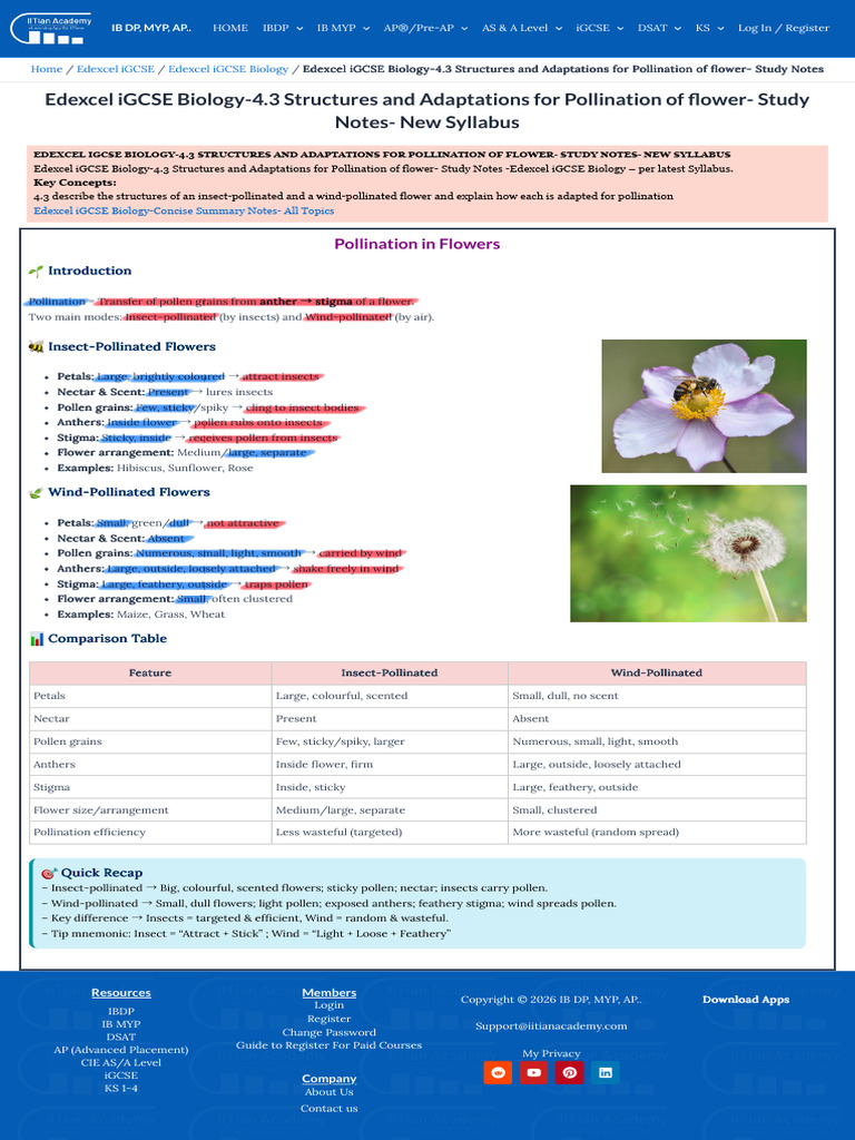 4.3 Structures and Adaptations for Pollination of Flower | PDF ...