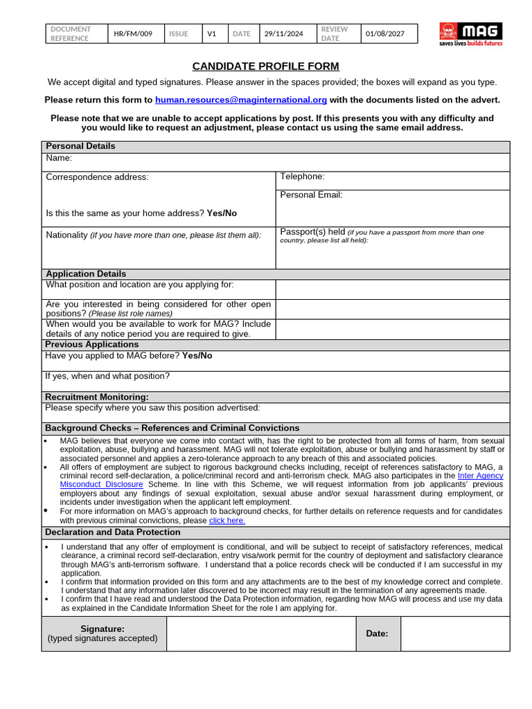 Candidate Profile Form - Programme International | PDF | Criminal ...