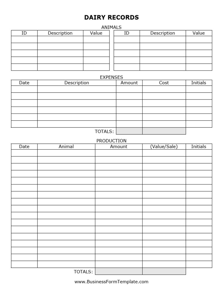 Main Dairy Records Template | PDF