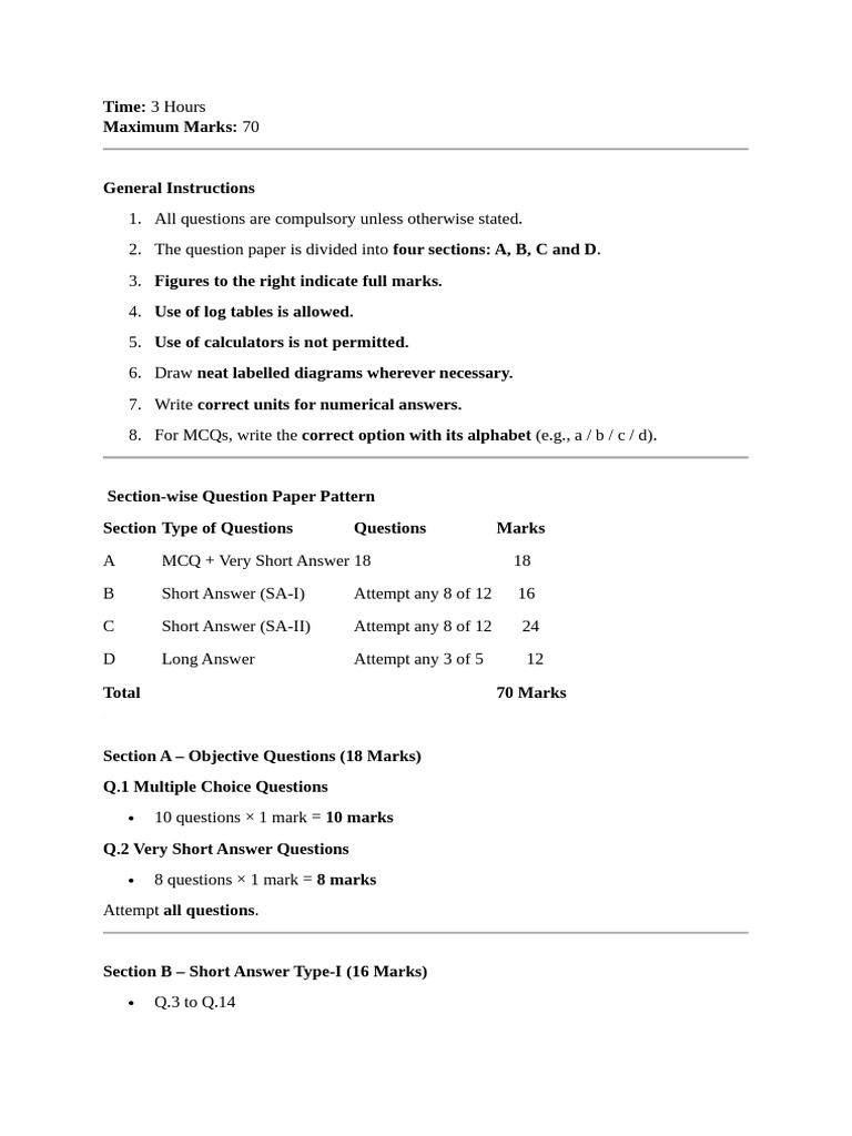 Physics Paper Pattern for Annual Exam | PDF