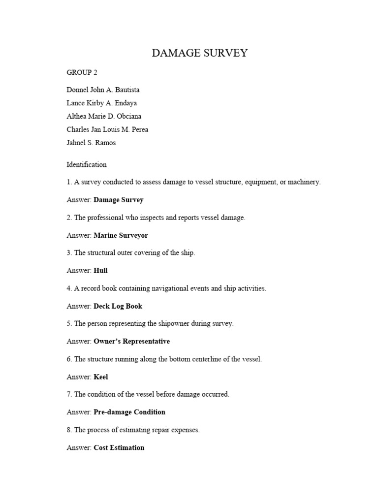 Group 2 DAMAGE SURVEY Questionnaire | PDF