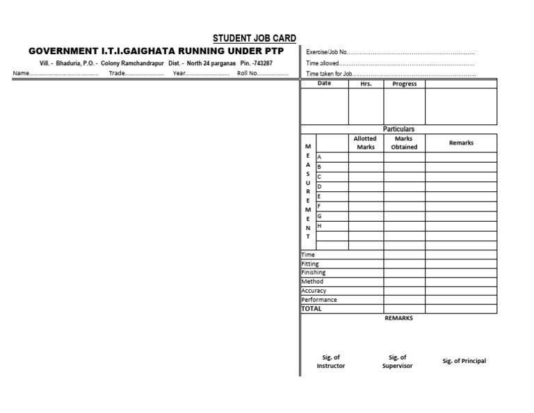Student Job Card | PDF