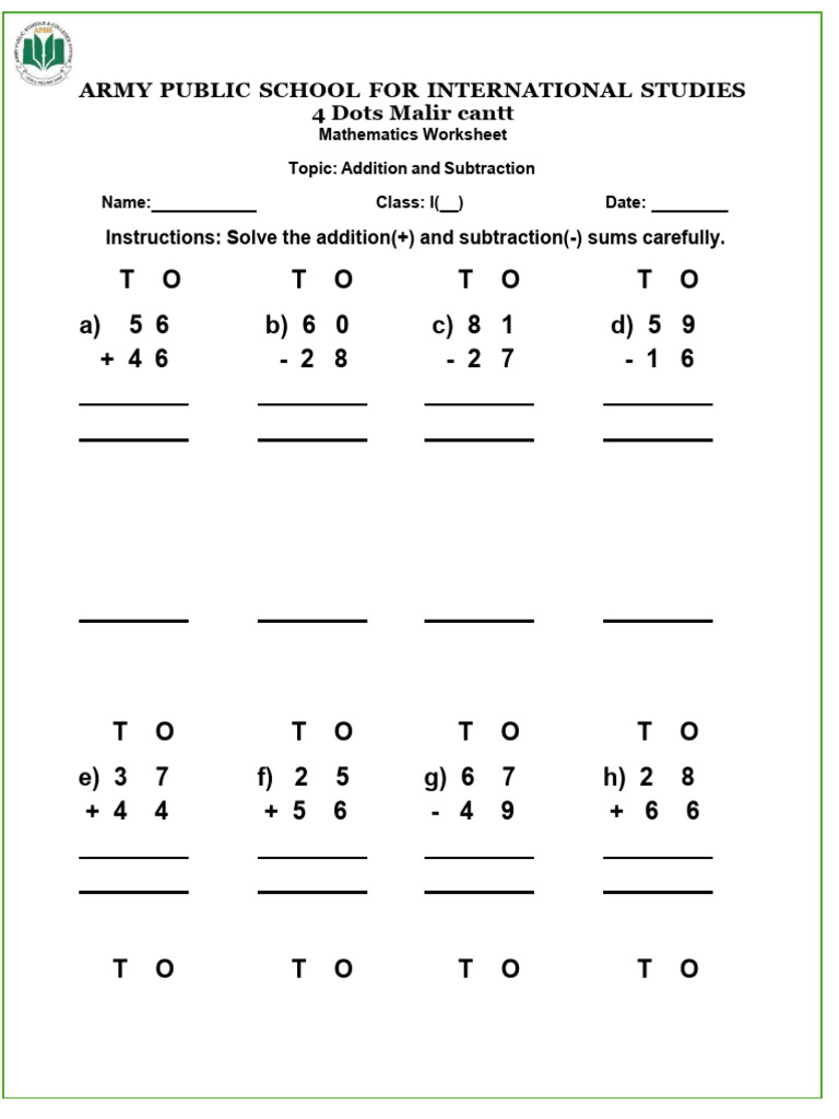 Addition Subtraction Worksheet | PDF