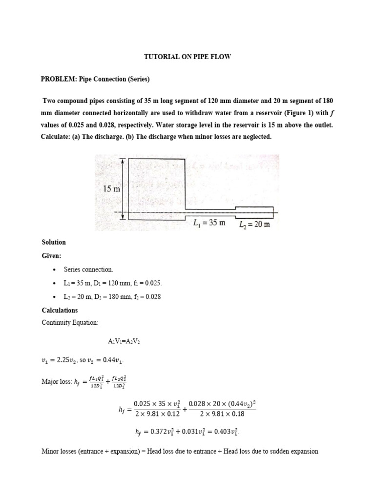 Tutorial With Solutions Pipe Flow | PDF | Pressure | Dynamics (Mechanics)