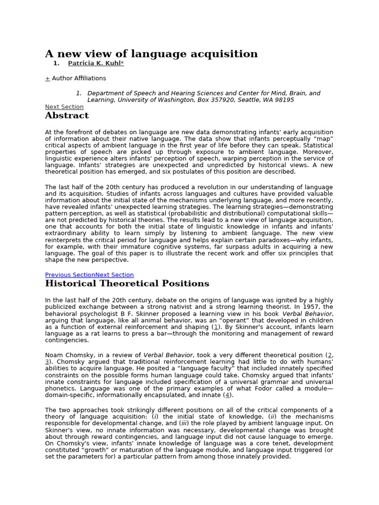 A New View of Language Acquisition | PDF
