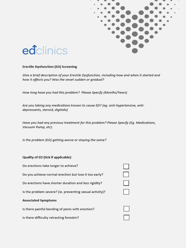 ED Screening Check Box Form v2 | PDF | Mental Disorder | Erectile ...