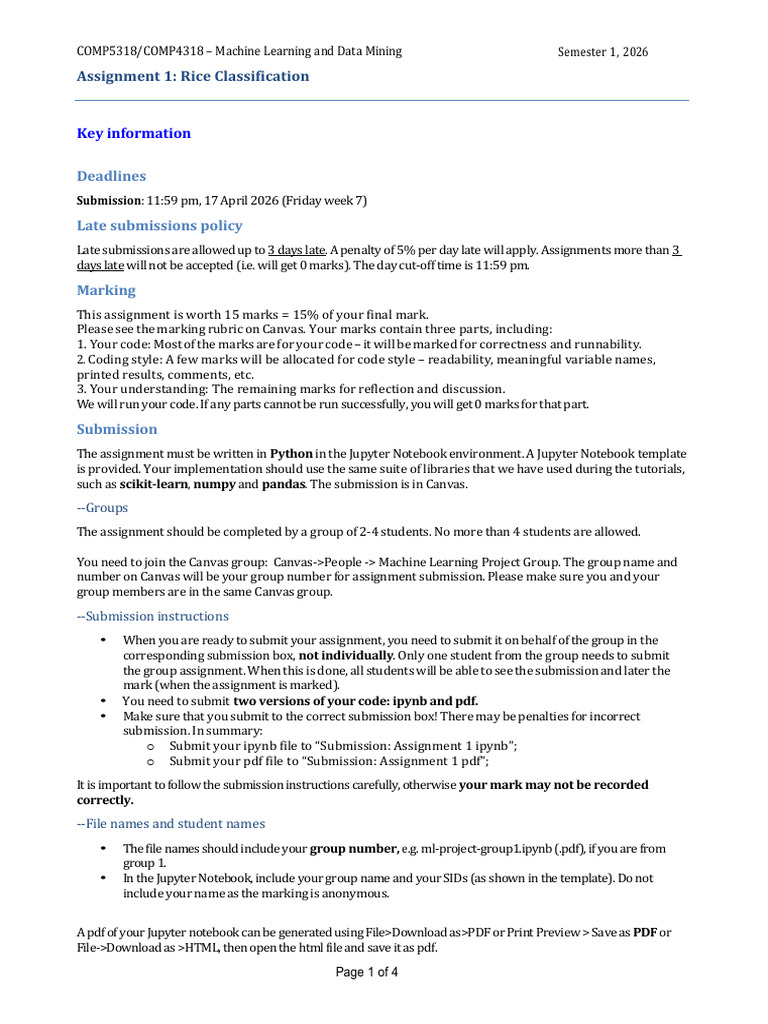 Comp5318 A1 S12026 1 | PDF | Cross Validation (Statistics ...