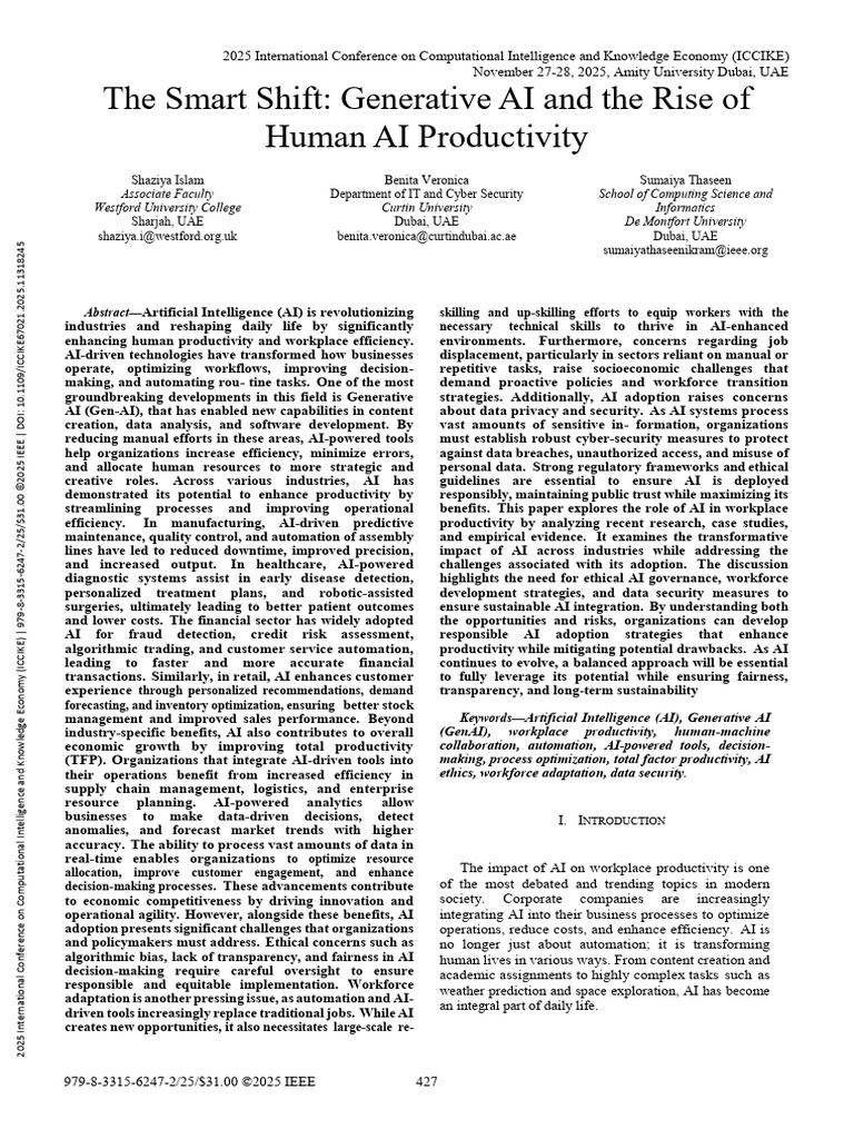 The Smart Shift Generative AI and the Rise of Human AI Productivity ...
