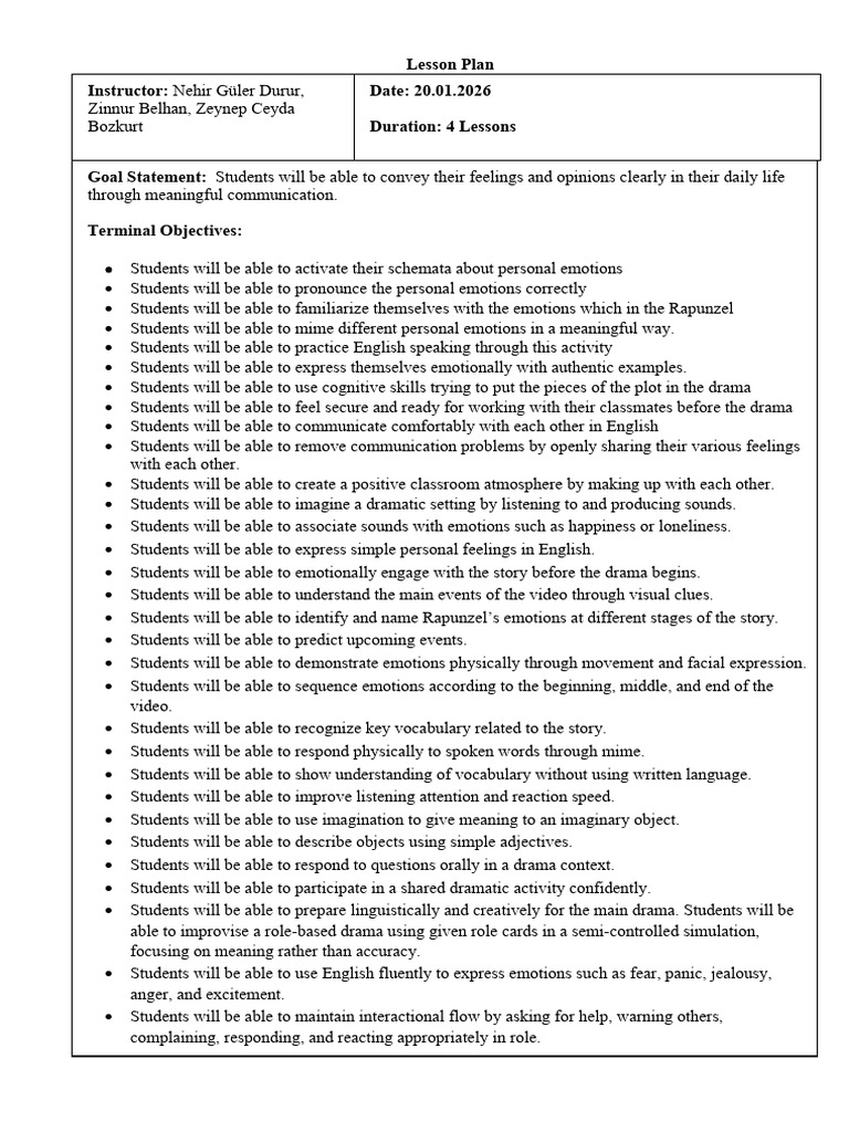Drama Lesson Plan Revised | PDF | Emotions | Teachers
