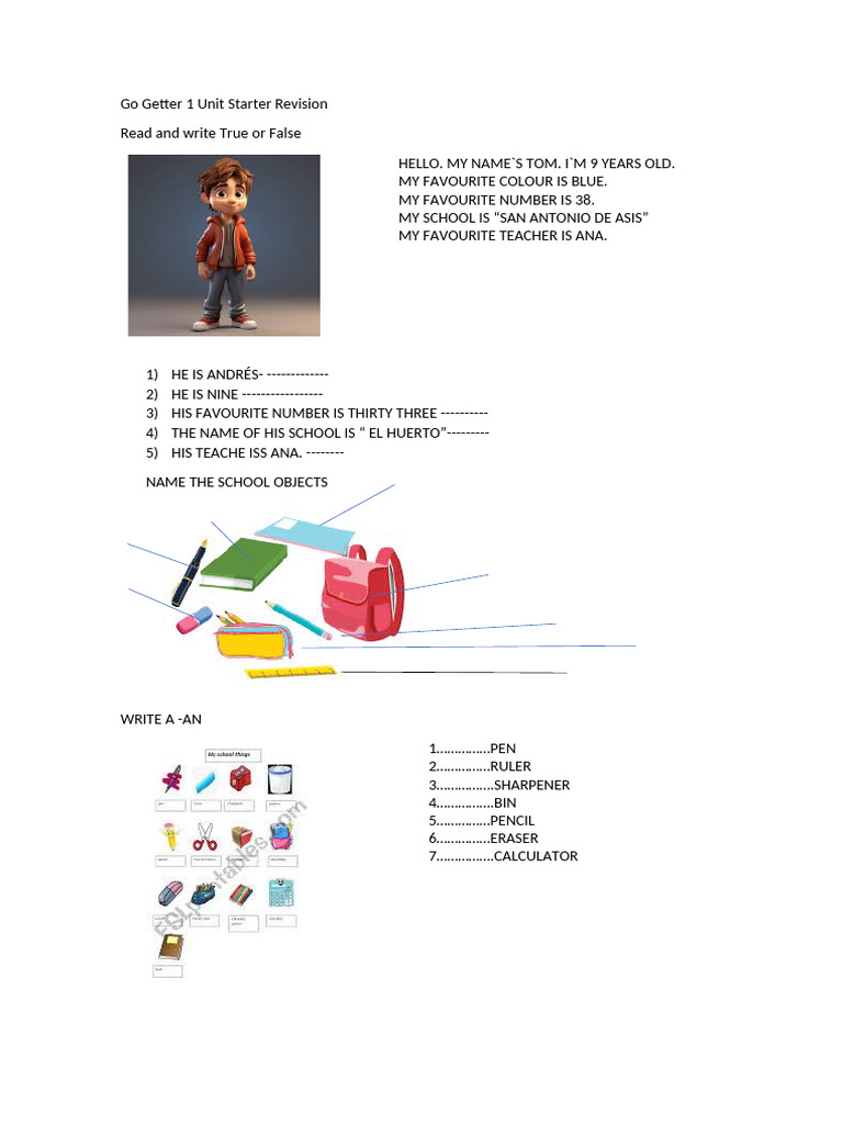 Go Getter 1 Unit Starter Revision | PDF