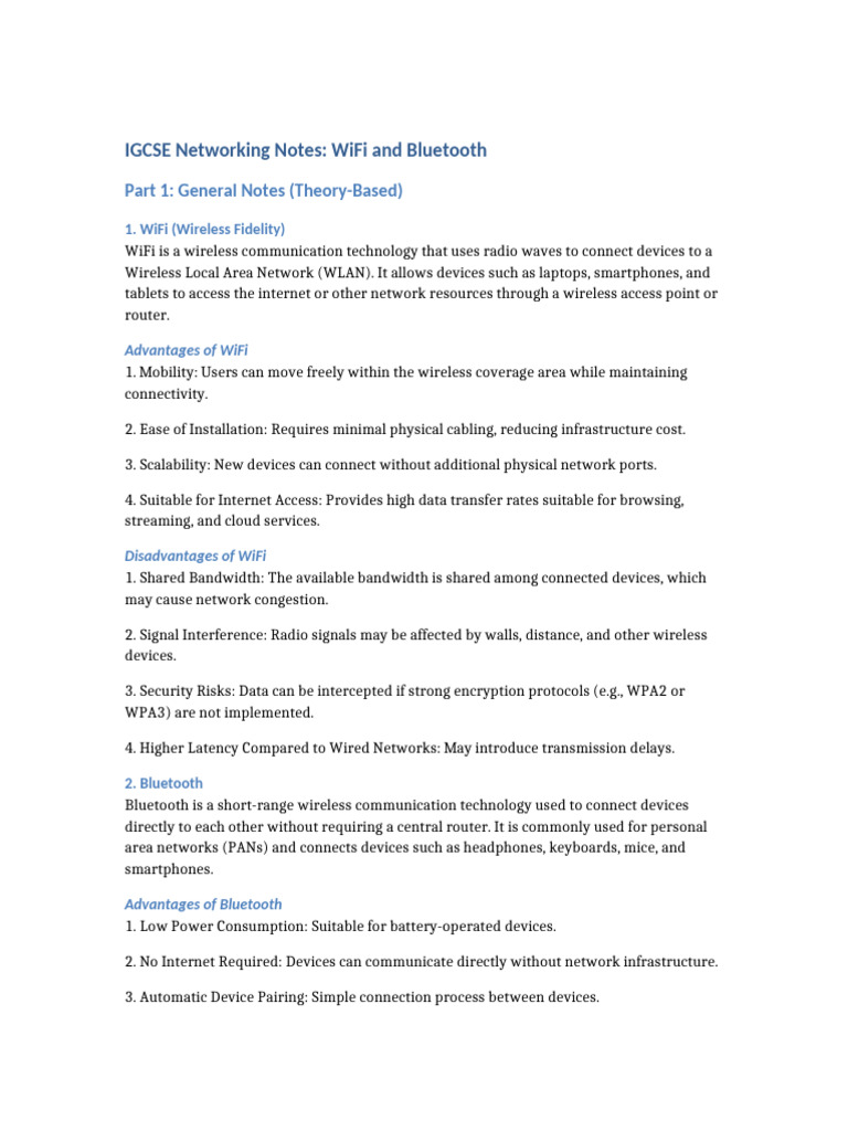 IGCSE WiFi and Bluetooth Notes | PDF | Wi Fi | Computer Network