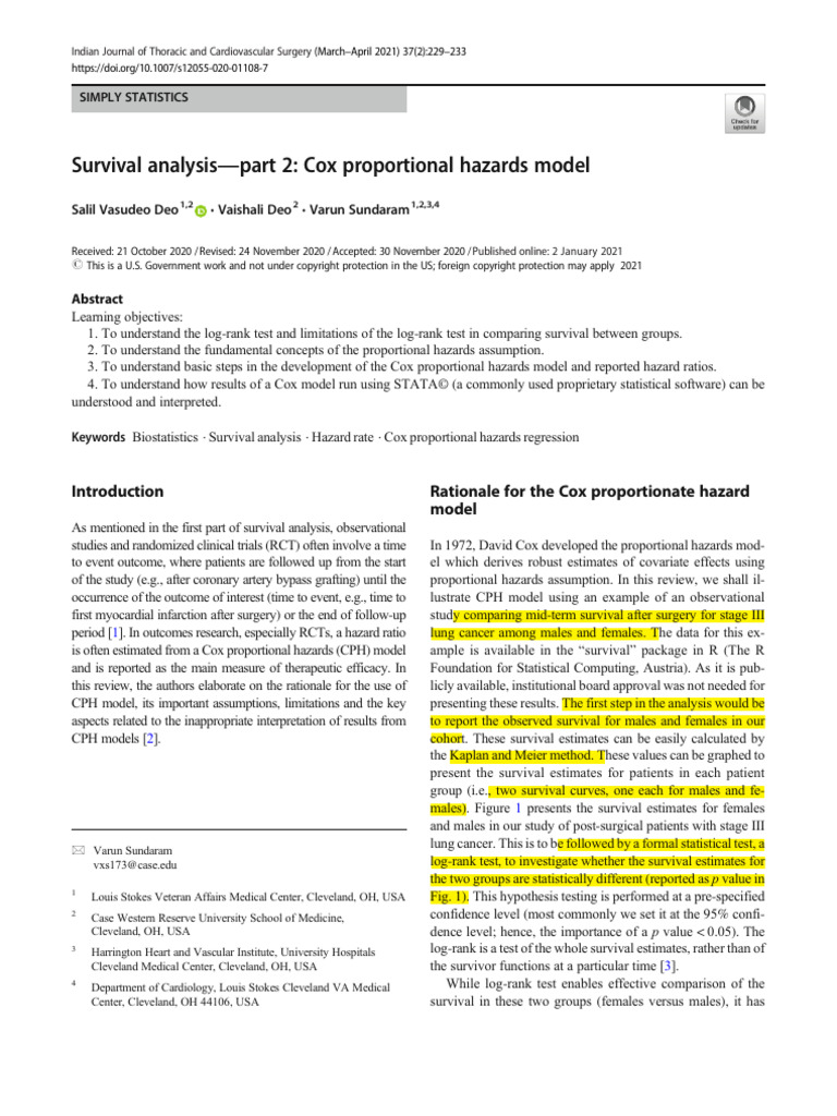 Cox Proportional Hazards Model | PDF | Randomized Controlled Trial | P ...