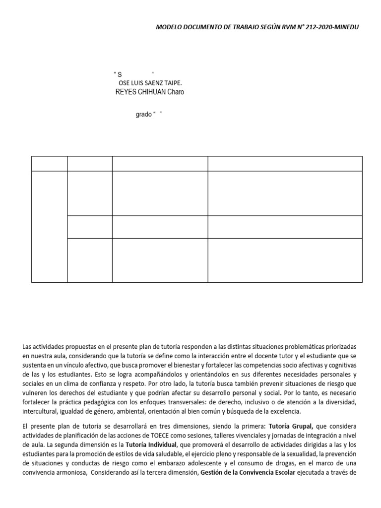 I - Plan Tutorial de Aula 2026 Ie San Antonio | PDF | Salón de clases ...