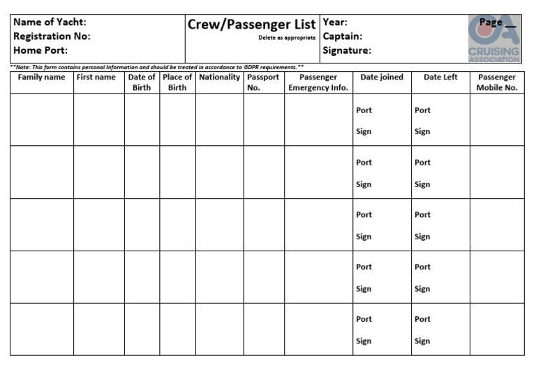 Crew List Template | PDF