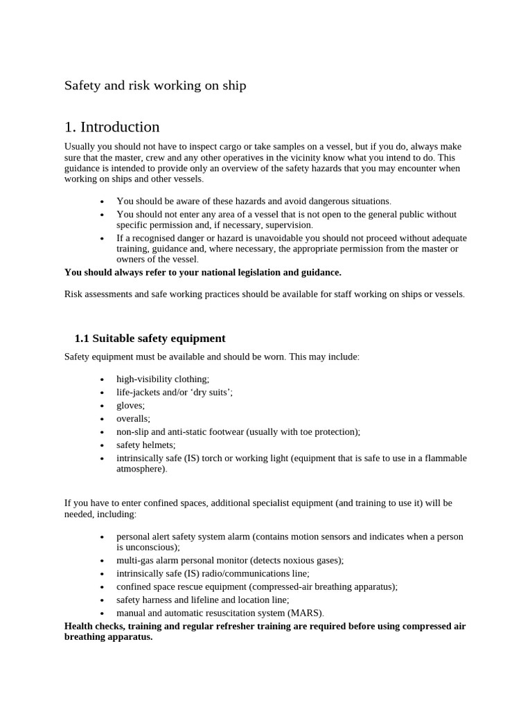 Safety and Risk Working on Ship | PDF | Ships | Occupational Safety And ...