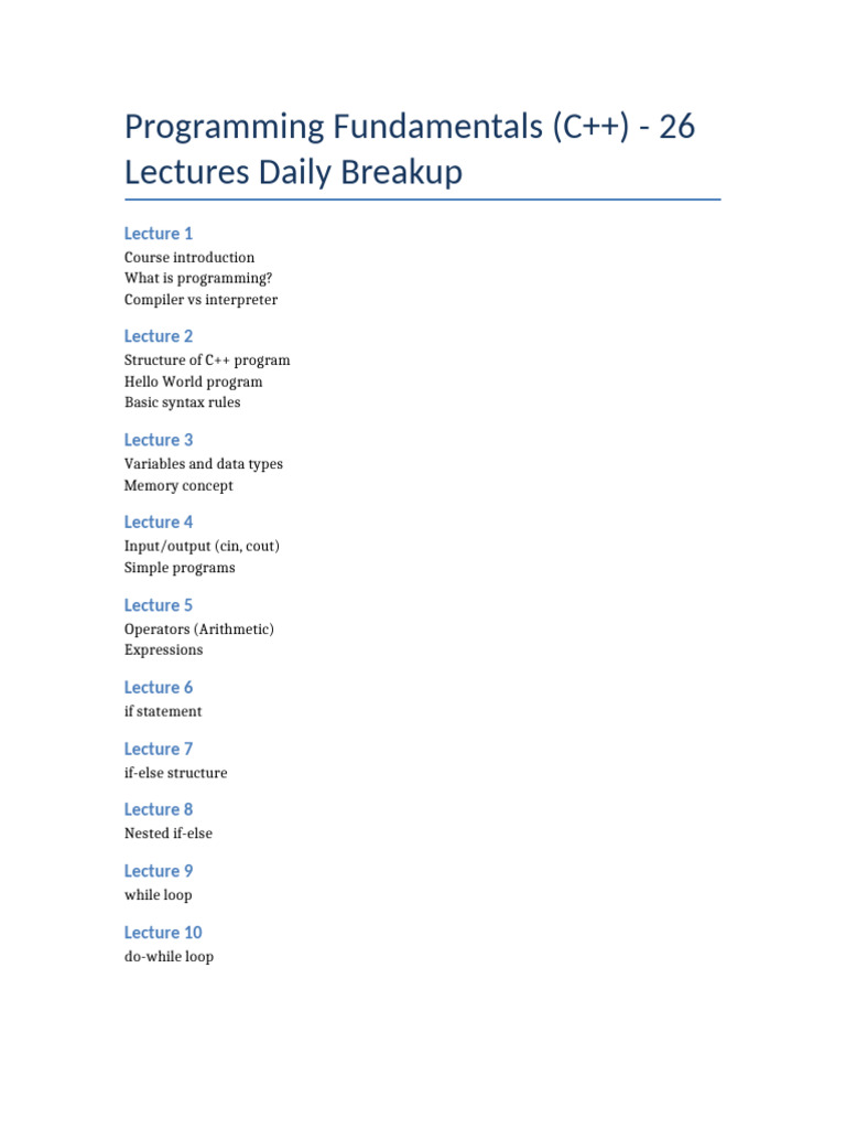 Programming Fundamentals 26 Lectures | PDF