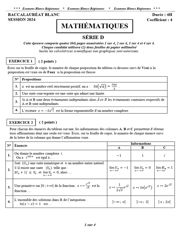 Math Bac D | PDF | Nombre complexe | Arithmétique