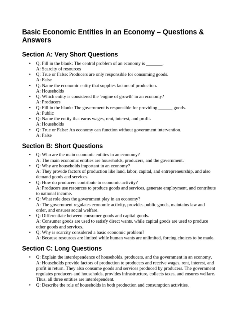 Basic Economic Entities QA | PDF | Economics | Income