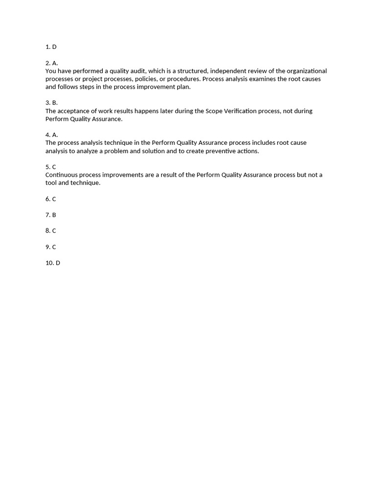 Quality - Exec & M&C - Answers | PDF
