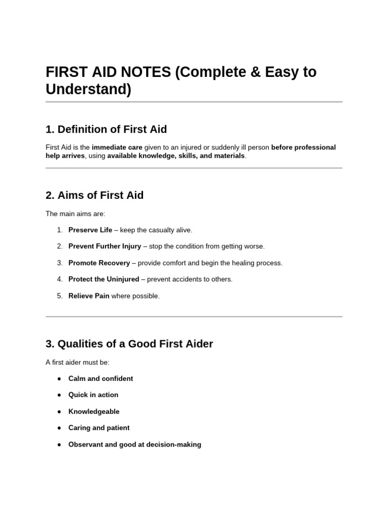 FIRST AID NOTES (Complete & Easy To Understand) | PDF | First Aid ...
