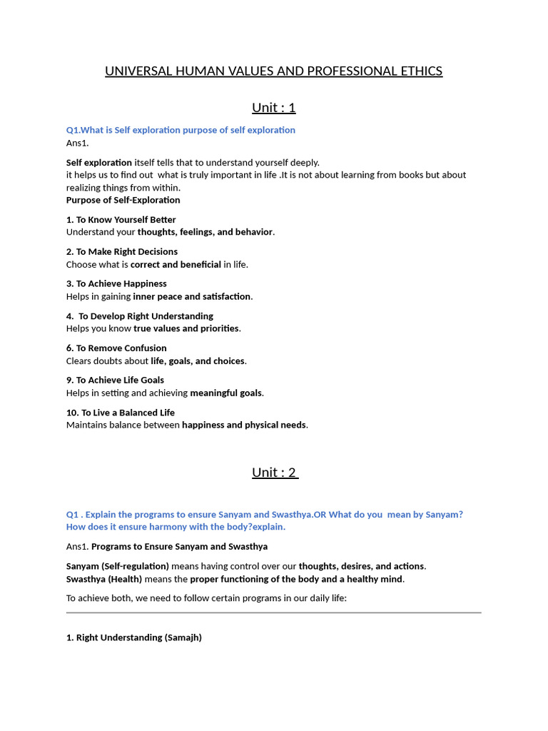 Universal Human Values and Professional Ethics | PDF | Happiness ...