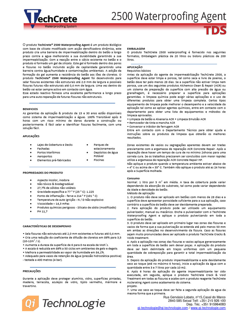 TechCrete 2500 Waterproofing Agent SFJCZB | PDF | Concreto | Água