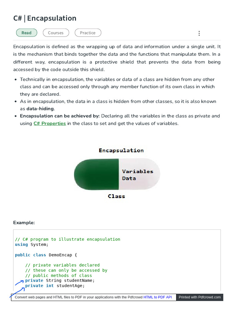 c Sharp Encapsulation | PDF | Method (Computer Programming) | C Sharp ...
