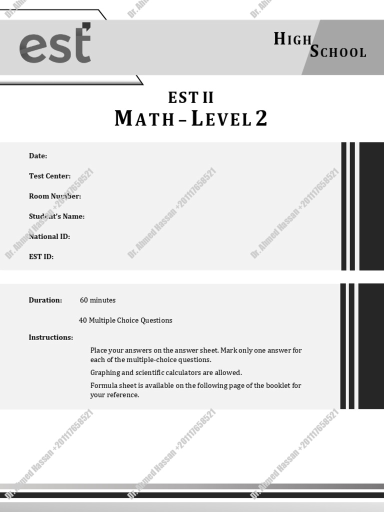 EST 2 HS Math Level 2 Sample-2 Explanation.pdf Newww 2 | PDF | Multiple ...