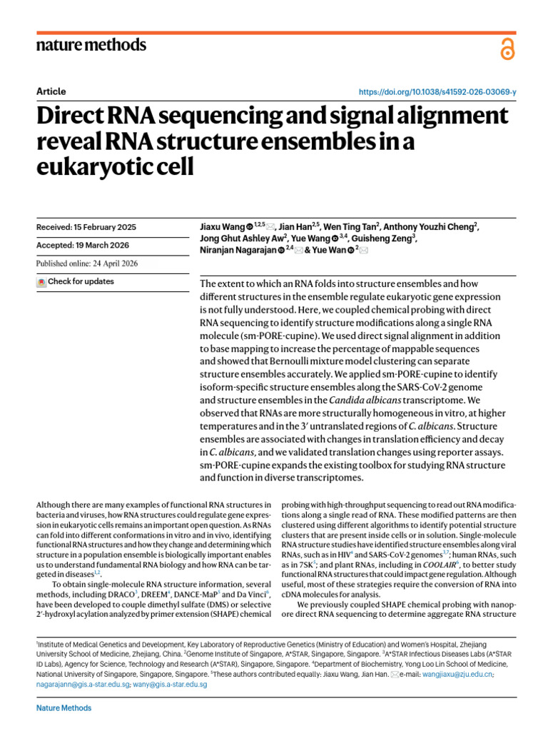 Direct RNA Sequencing and Signal Alignment Reveal RNA Structure ...