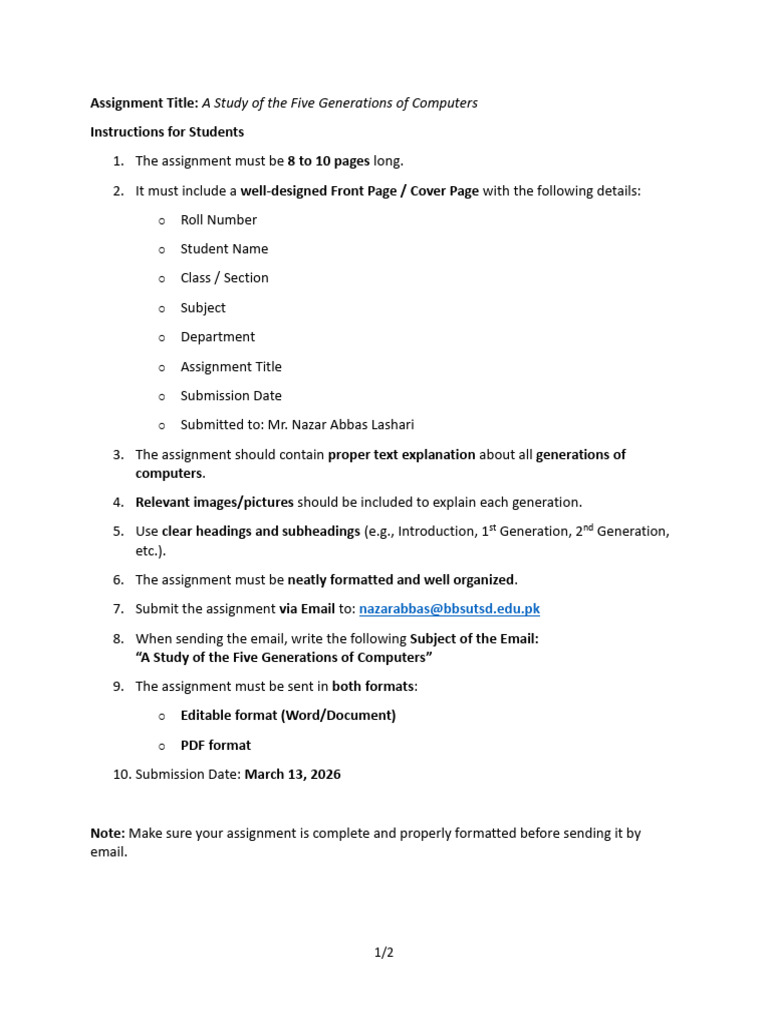 Assignment Instructions for Students | PDF