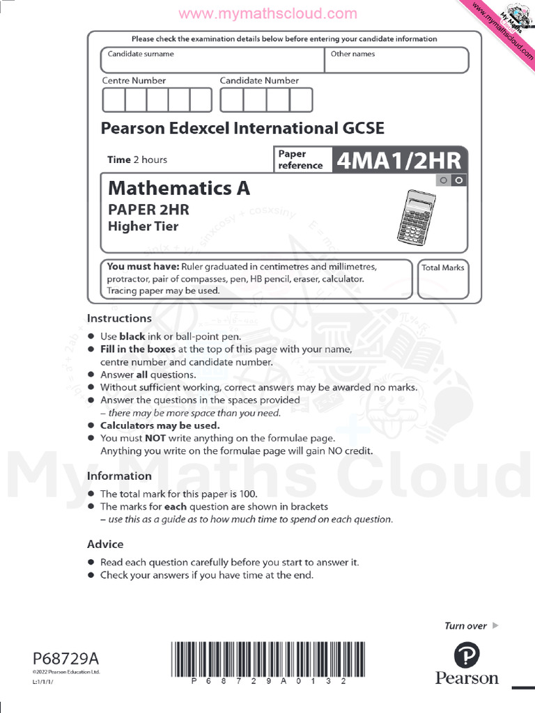 Edexcel IGCSE Maths Igcse a January 2022 Paper 2hr Written MS | PDF