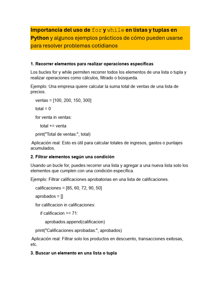 Importancia While For en Listas T | PDF | Python (lenguaje de ...