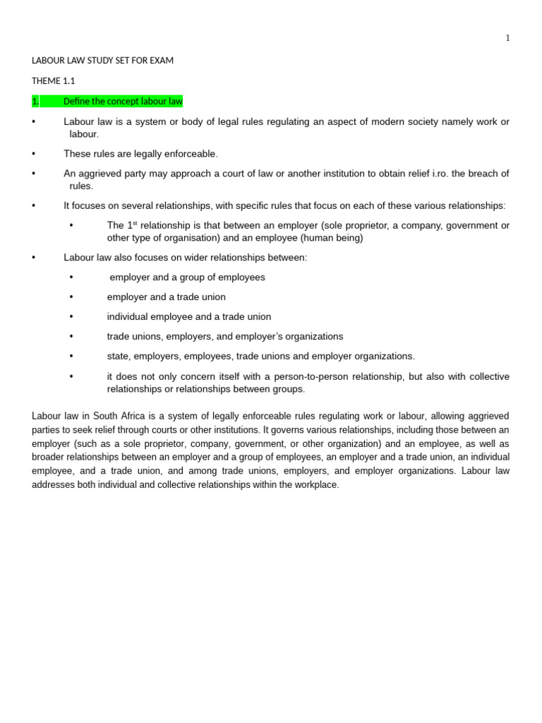 LABOUR LAW STUDY SET FOR EXAM | PDF | Labour Law | Employment