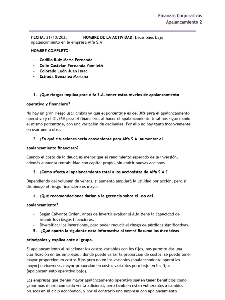Finanzas Corporativas.docx (2) | PDF | Apalancamiento (Finanzas ...