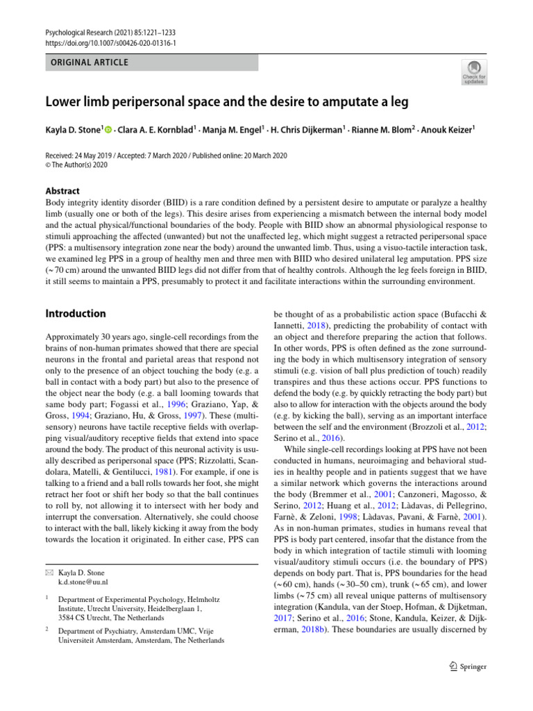 Body Integrity Identity Disorder (BIID)—Is the Amputation of Healthy ...